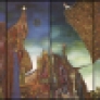 “Visiones terrenales” (“Earthly Visions”, 1999). 90 x 160 cm. Polyptych in four panels. Oil, assemblage and mixed media on canvas.